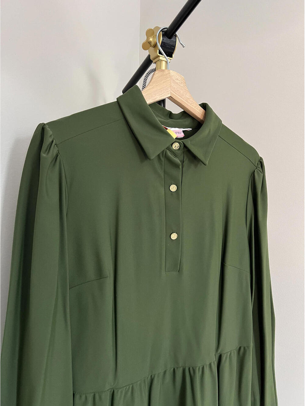 Jude Connally Olive Green Tiered Long-Sleeve Polo Dress - Picture 2 of 6